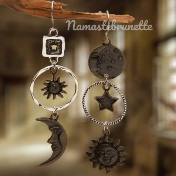 🌙 Boho Celestial Sun Moon Star Dangle Earrings - Picture 8 of 17